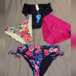 Floral and Solid Bikini Bottoms Set